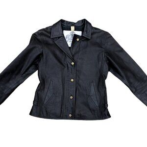 LAS PEPAS Vintage Argentina Leather Jacket Women's 3 SMALL Black Button Moto‌‌